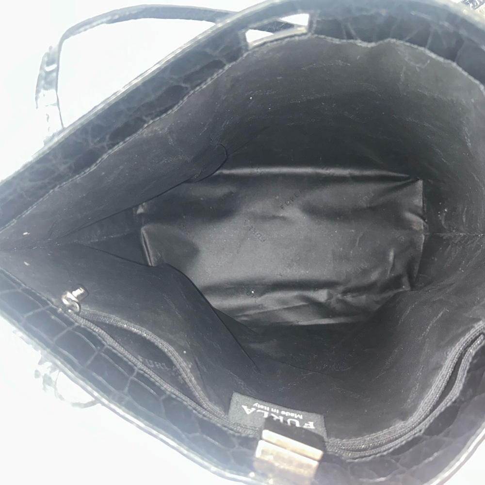 Furla crocodile embossed black leather tote bag - Picture 2 of 16